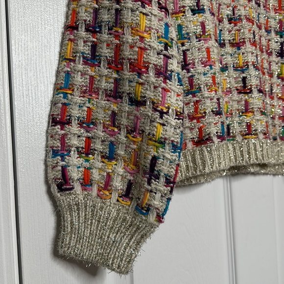 ANDREW MARC NY multi-color chunky knit shimmer tinsel sweater L - Picture 6 of 10